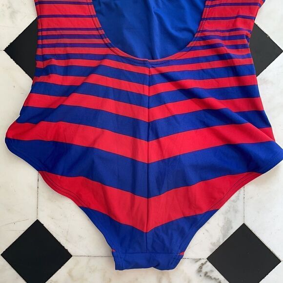 DKNY Red & Blue Striped One Piece Swimsuit - Picture 5 of 6